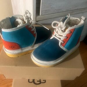 Girl UGG boots size 11, multi color blue, turq, red w/yellow bottoms white trim